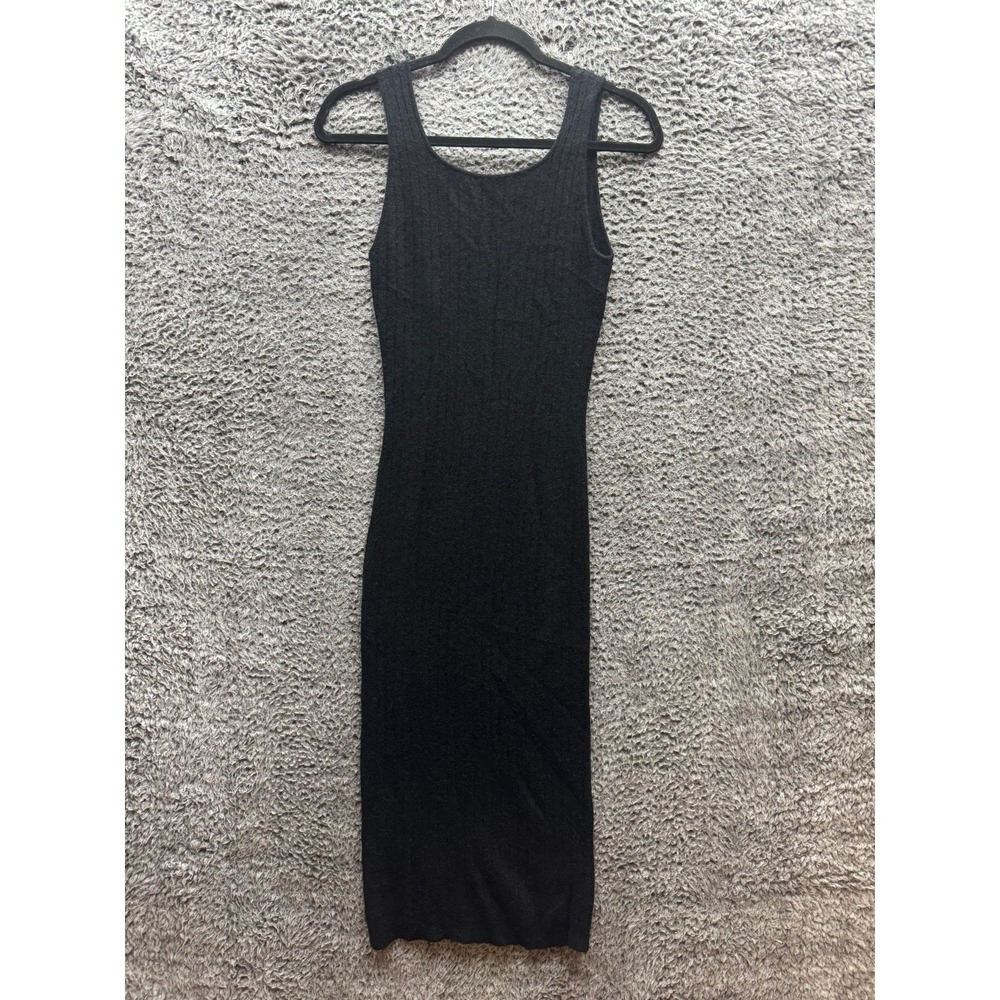 All Saints Ribbed Wool Blend Sleeveless‎ Bodycon Midi Dress Black Womens Size M